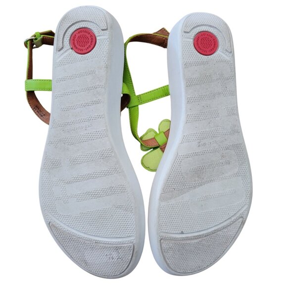 Fitflop Lime Green Toe Post Sandals TIA Corsage Sequins Floral 10 Summer - Picture 5 of 7